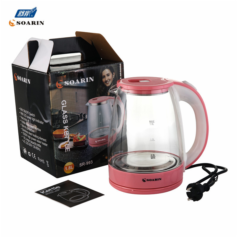 English export round plug SOARIN high-power glass electric kettle 993 1.8L boiling kettle in stock pic 6