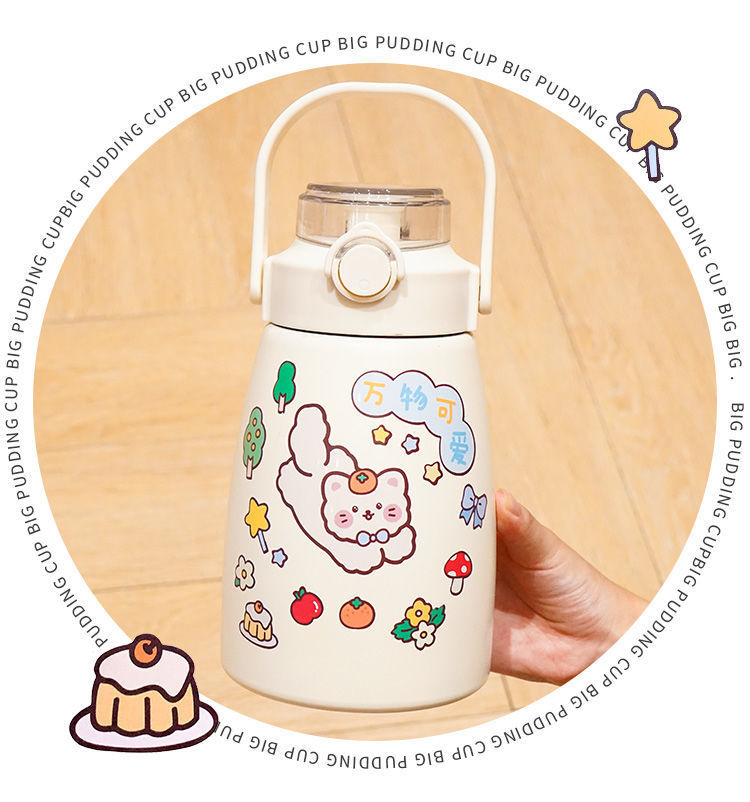 网红大肚杯304不锈钢保温杯大容量水杯便携保温壶背带吸管杯子详情5