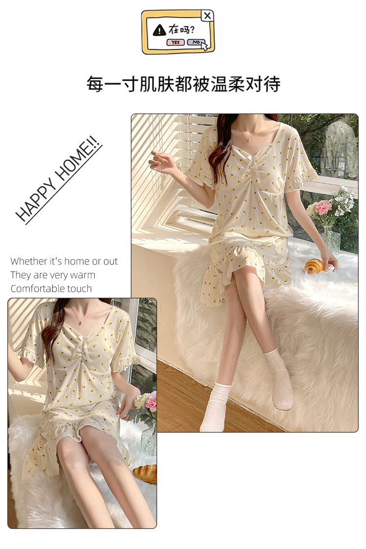 带胸垫睡裙女夏季短袖小清新连衣裙加大加肥大码300斤胖mm家居服详情11