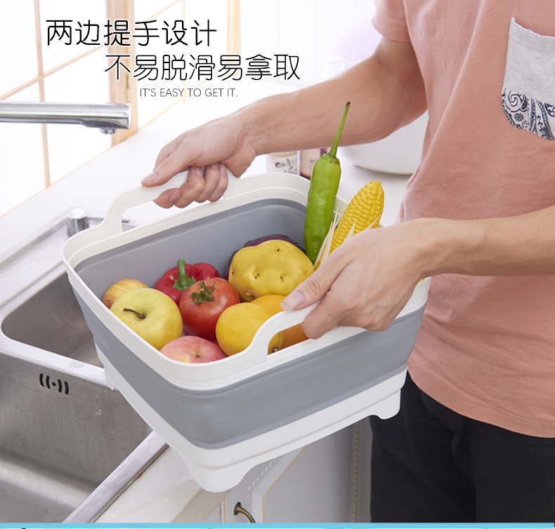 亚马逊电商便携式折叠盆伸缩塑料洗菜盆加厚折叠水槽冰桶洗水果桶详情8