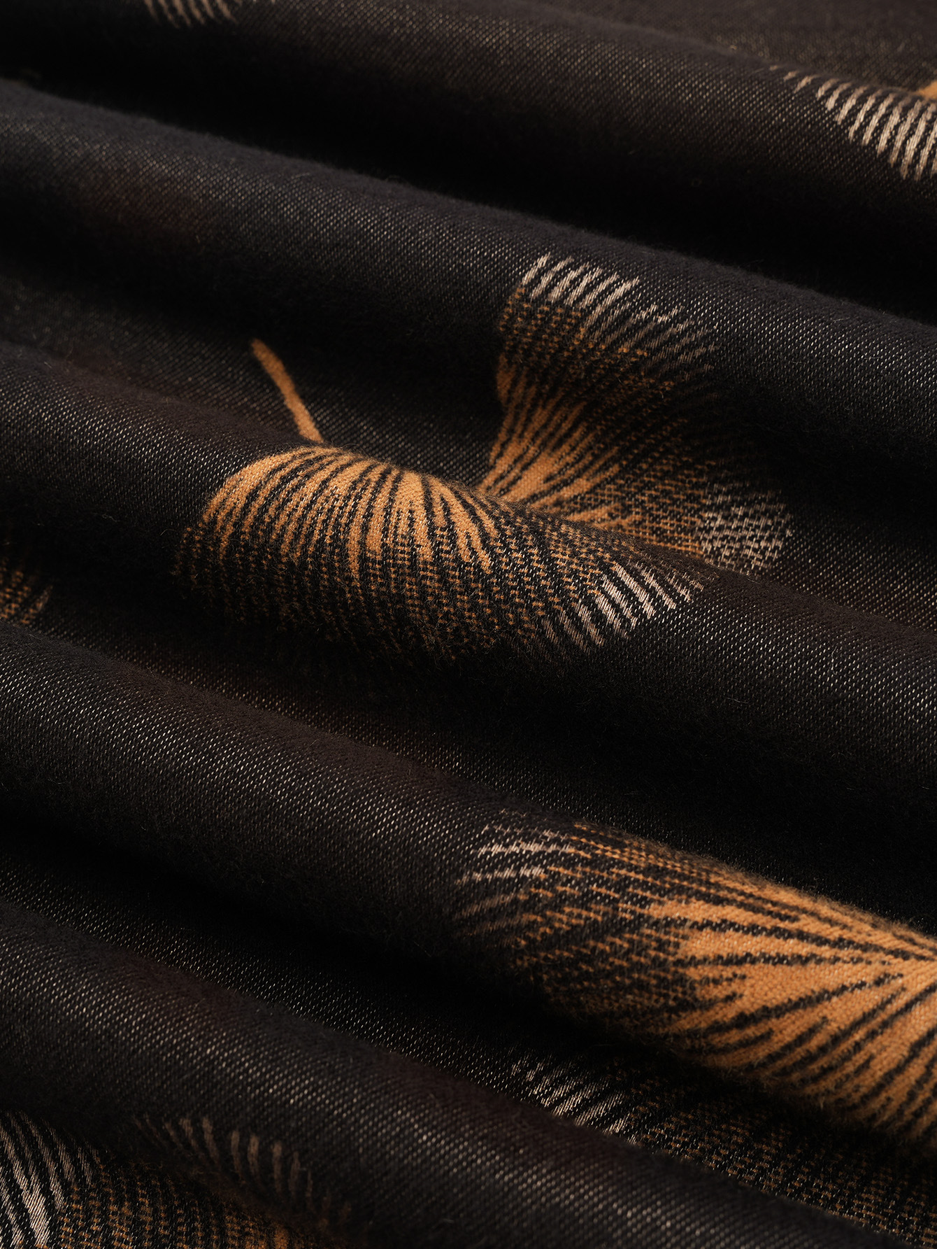 2023年秋冬季新款羊绒银杏叶提花大披肩复古加厚加厚短须女士围巾详情7