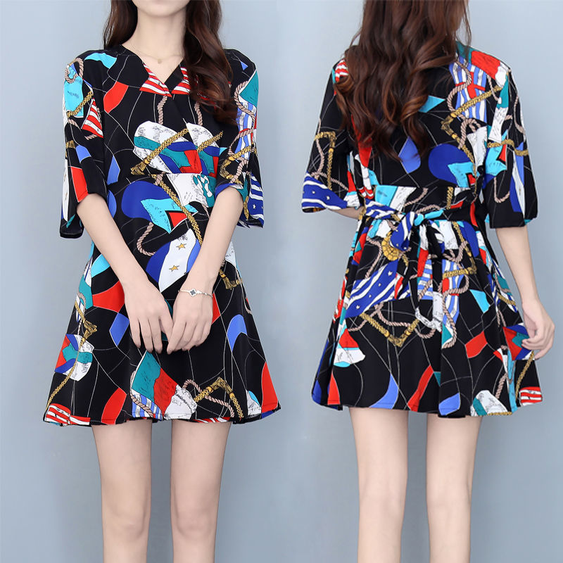 夏季套装女式潮流时尚连衣裙短裤两件套碎花雪纺显瘦遮肉薄款套装详情11