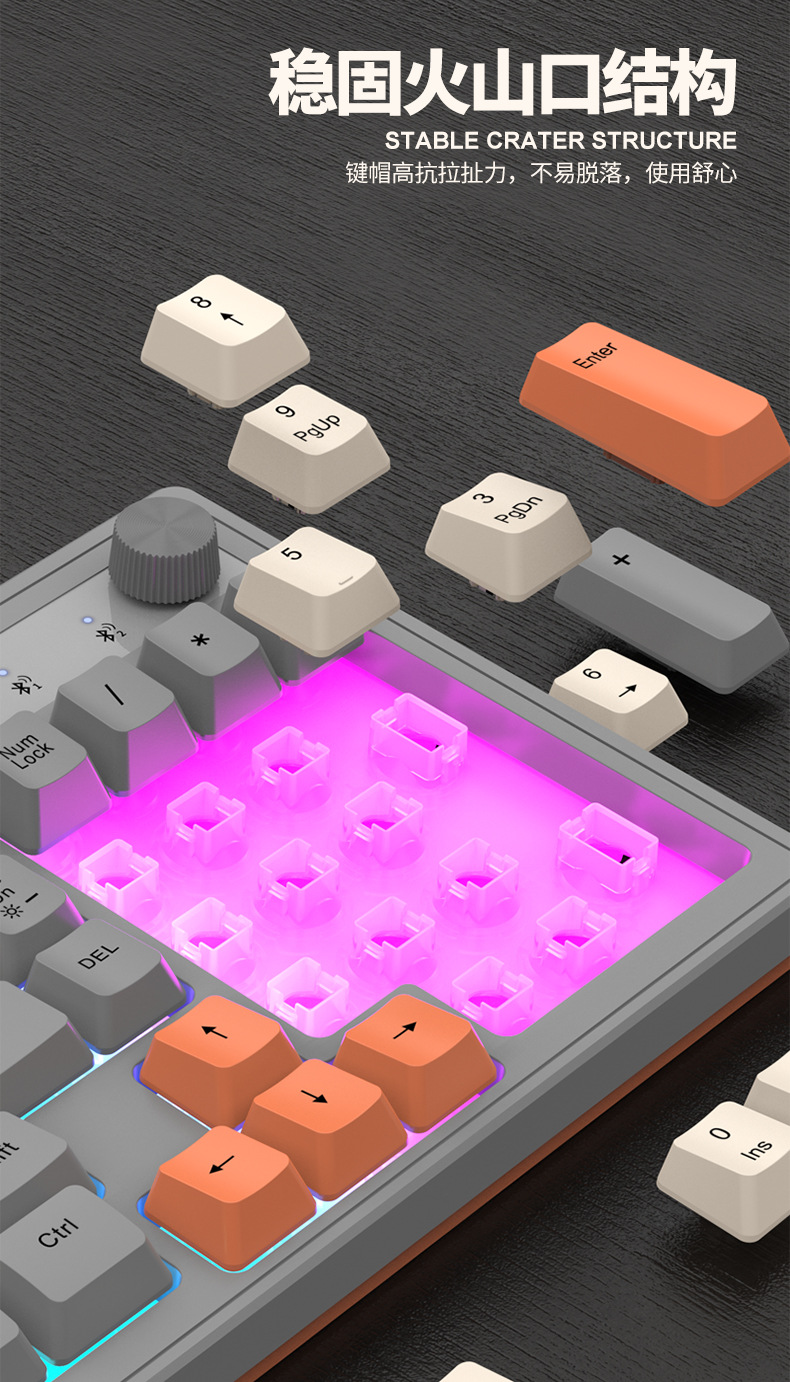Viper K98 wireless Bluetooth dual-mode mechanical feel keyboard, fashionable color-blocking office luminous gaming computer keyboard pic 13