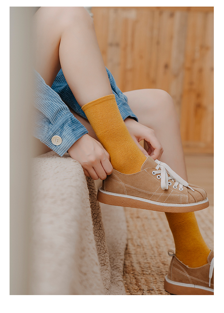 袜子女士秋冬新款纯色高筒袜堆堆袜潮流中筒袜女日系长袜女袜批发详情9