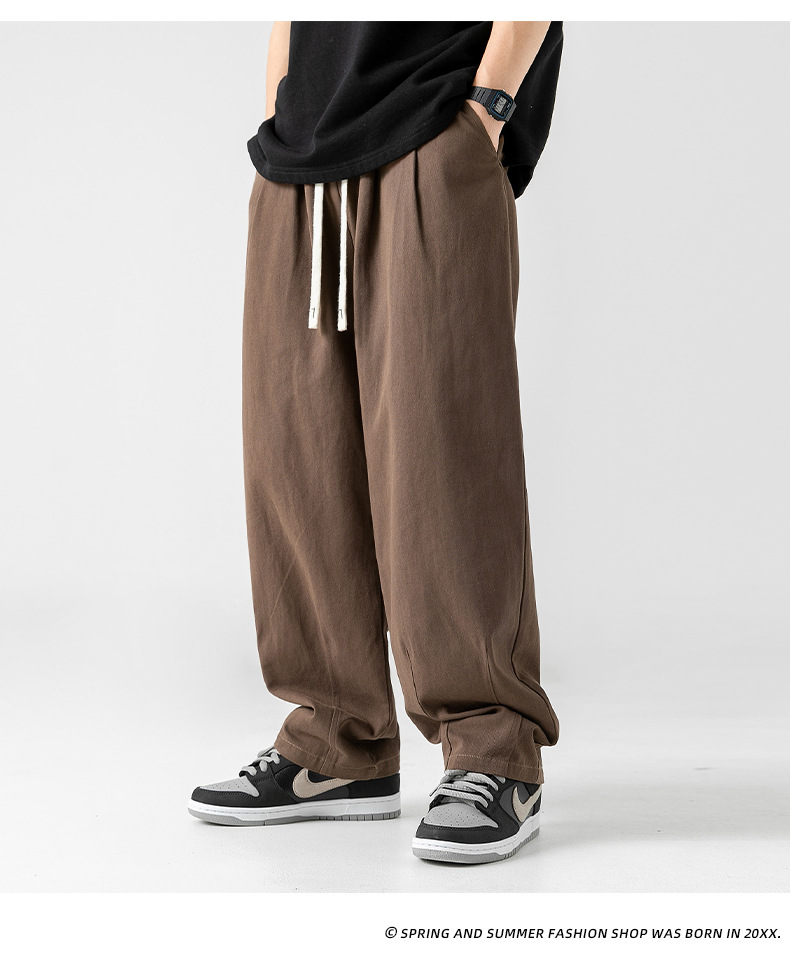Japanese-style pure cotton casual pants for men in spring 2024, featuring a retro double pleated design and versatile long pants for men pic 25