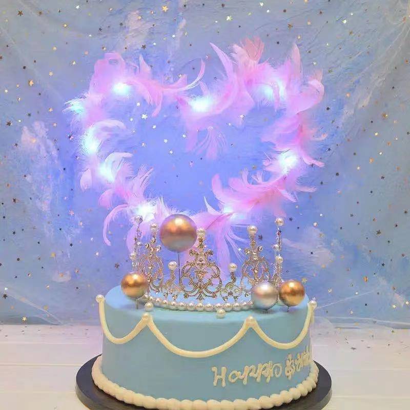 DIY feather cake decoration plugin with luminous colorful feather wreath, versatile fairy feather wreath pic 14