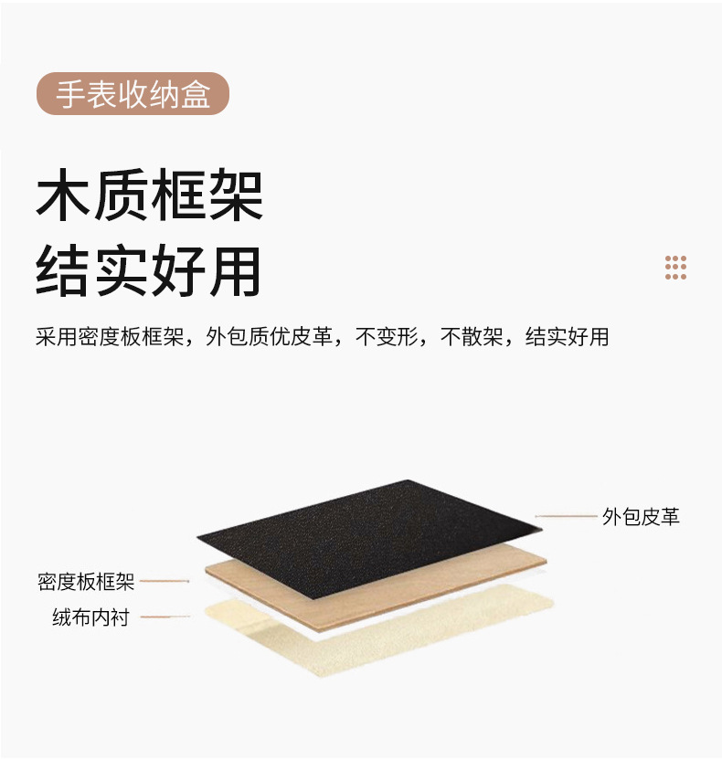 PU皮革碳纤维制作 高档6位手表收纳盒 大容量手表收纳箱 现货直销 工厂出品 同时可作化妆箱使用详情4