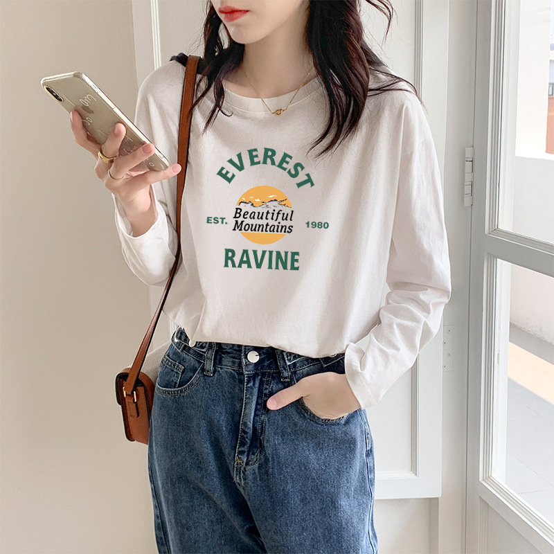 代发供货 加厚精梳纯棉春秋装女装长袖T恤印花内百搭上衣打底衫详情24