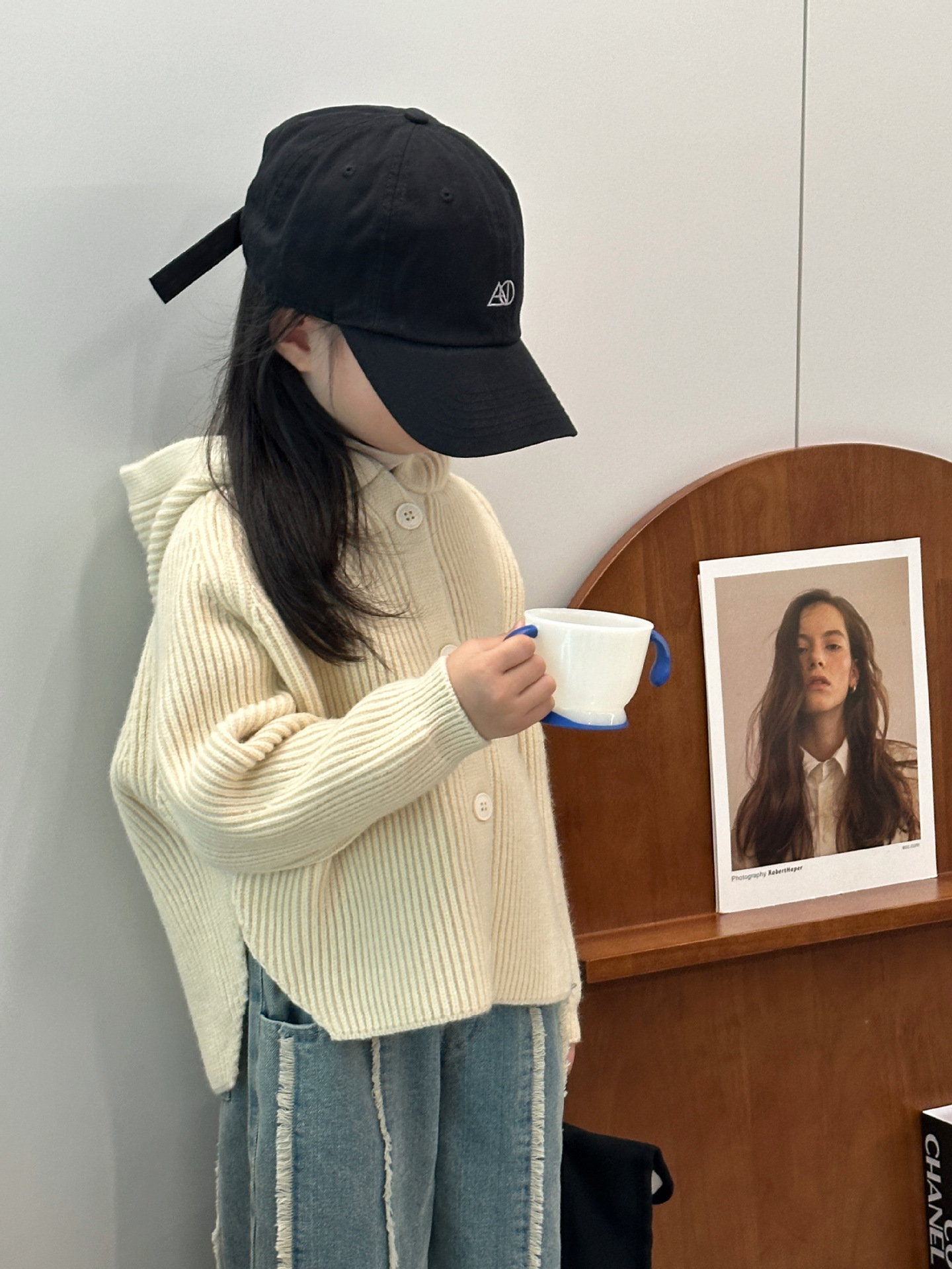 女童秋装套装2023新款元气女孩毛纱外套洋气时髦儿童牛仔阔腿裤潮详情5