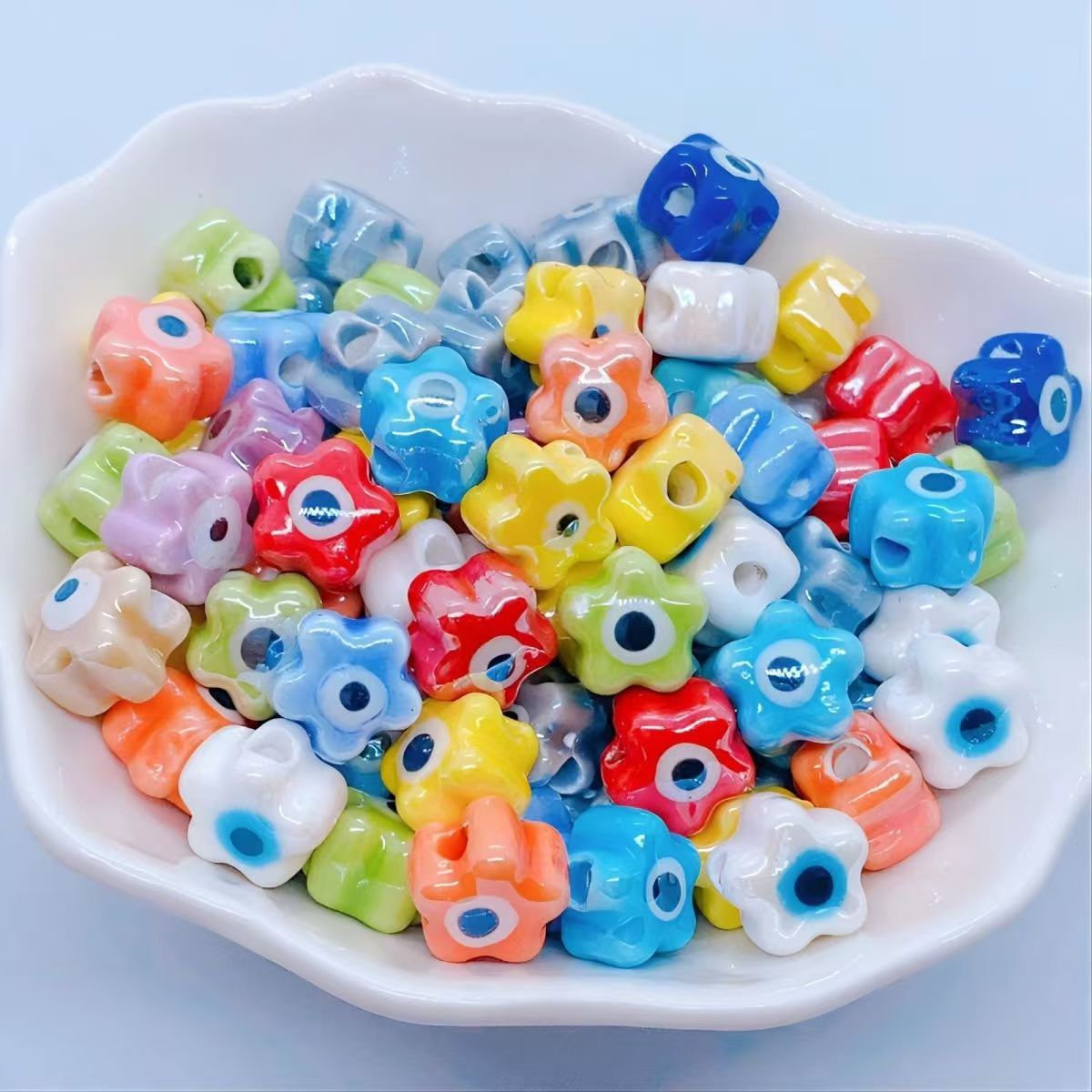 Simple and colorful ceramic pearlescent surface fish five-petal flower beads scattered beads diy handcrafted beaded bracelet decoration accessories pic 31