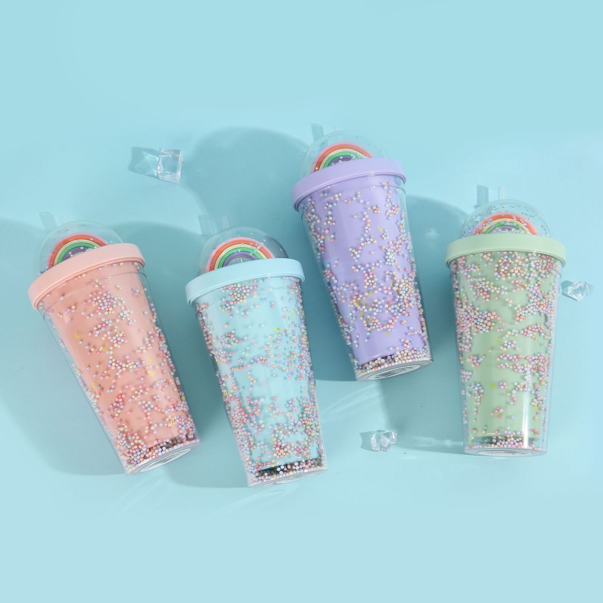 Student foam seven-color plastic cup, outdoor portable and cute water cup, Internet celebrity high appearance level creative rainbow straw cup pic 3