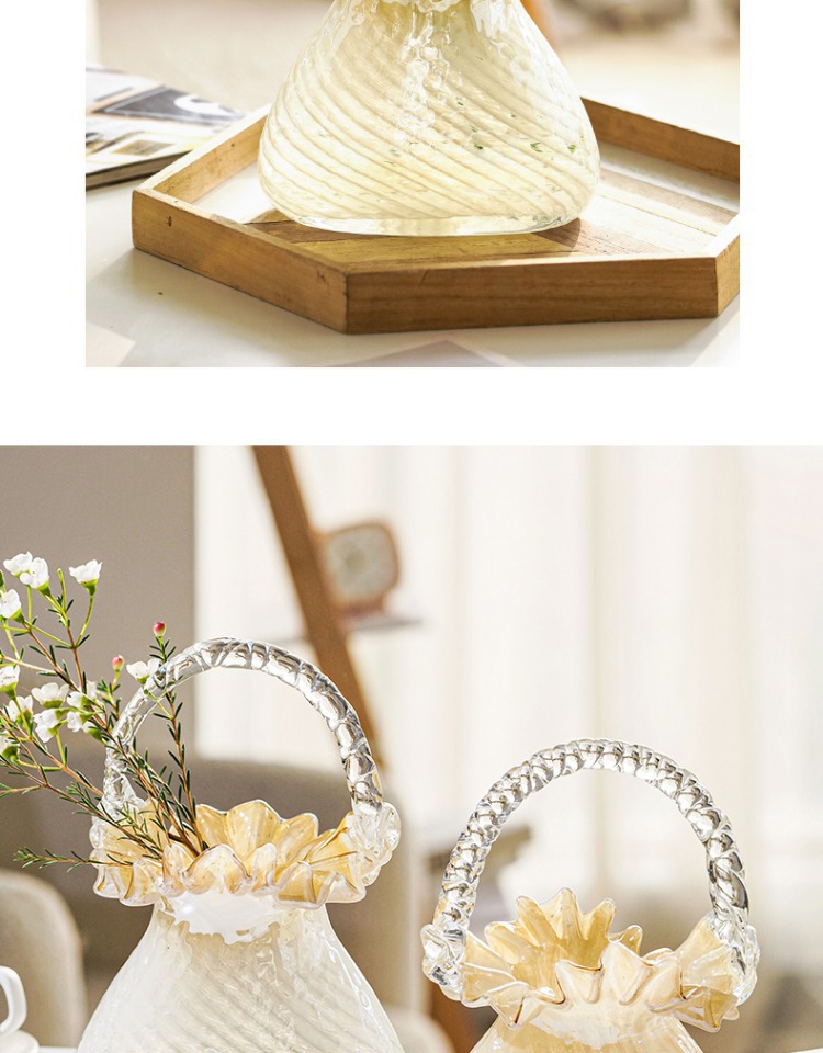 High-end, exquisite and light luxury glass handbags, vases, glass flower baskets, living room home soft decoration, flower arrangement ornaments pic 6