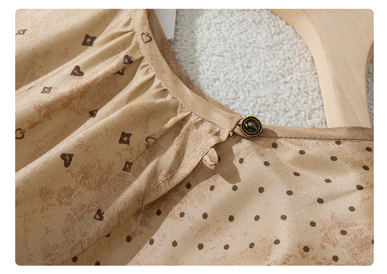 荣太设计师定染黑桃印花真丝连衣裙女拼接欧根纱桑蚕丝裙子系带详情36