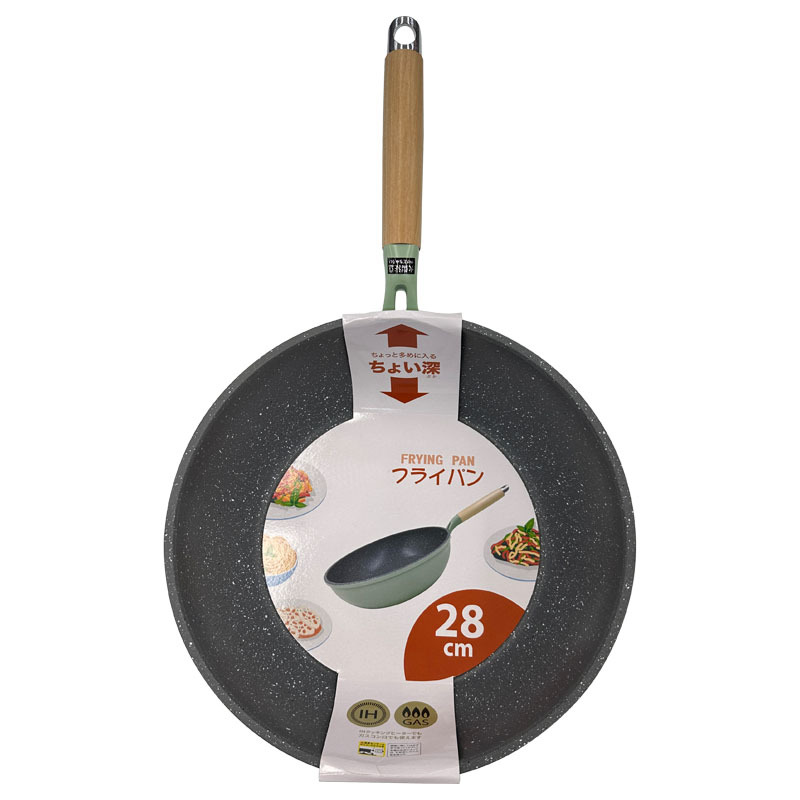 灰色大理石涂层复底炒锅 28CM高温外涂卷边 不粘易清洗 满足户外油炸需求详情1