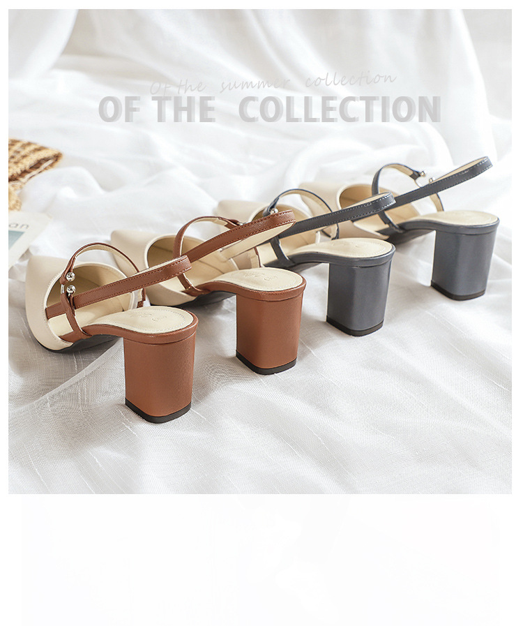 外贸包头凉鞋女夏新款尖头网红高跟鞋时尚后空粗跟时尚配裙子单鞋详情3