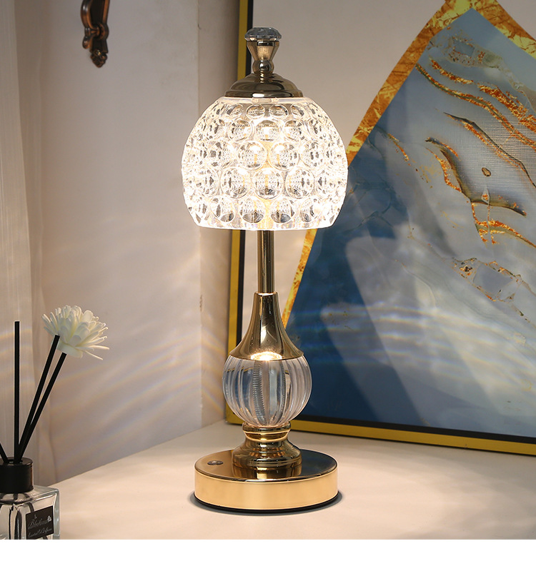 Decorative table lamp, simple metal crystal European-style pineapple ambient light, bedroom bedside decoration, touch creative night light pic 5