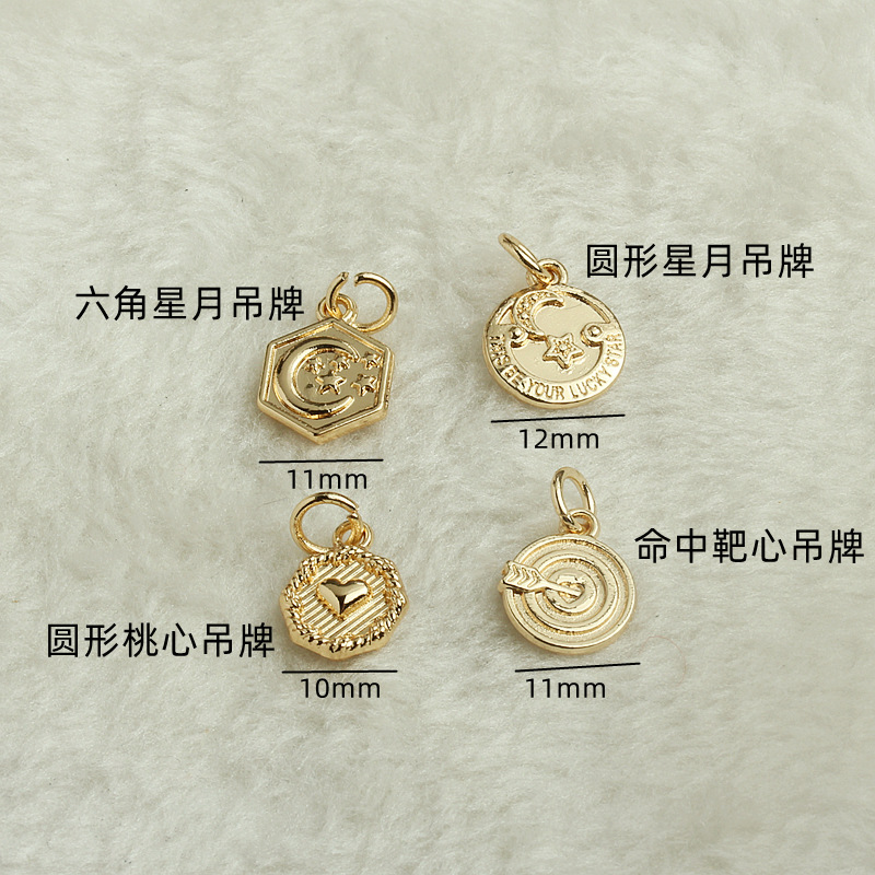 14k gold-plated color-preserving star and moon pendant diy handcrafted jewelry accessory, golden heart hitting the bullseye pendant pic 1