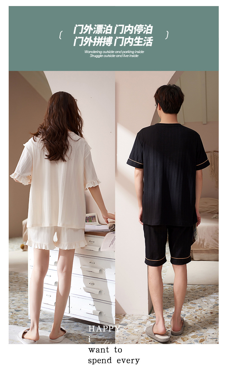 Novedades pareja manga corta pantalones cortos pijamas mujer verano slim algodón peinado hombre traje de hogar suelto casual cartoon pic 15