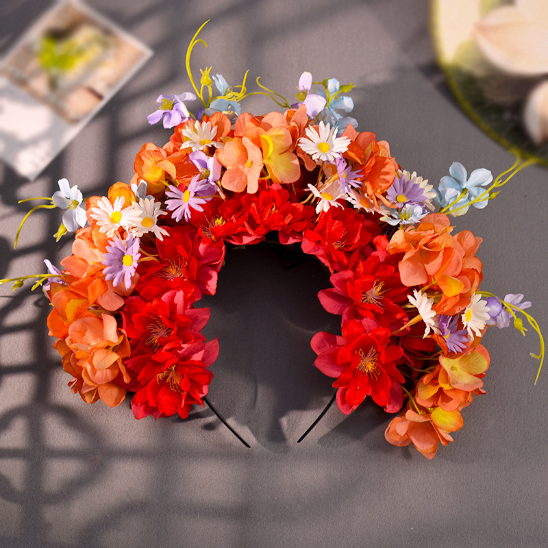 Flower hairpin headwear, flower hairpin headband, silk flower headband, Hanfu accessory, three-dimensional flower wreath, flower encircle, flower headband, photo headwear pic 5