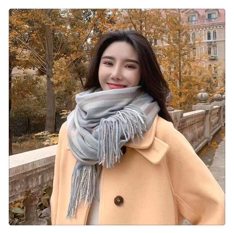 Korean-style thickened beauty line checkered scarf for women, long and warm printed faux cashmere tassel scarf shawl for autumn and winter pic 32