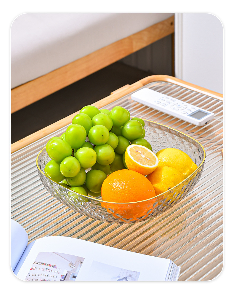 Light luxury style PET fruit plate, transparent round fruit plate, home living room snack and dried fruit plate, gold-rimmed storage plate pic 10
