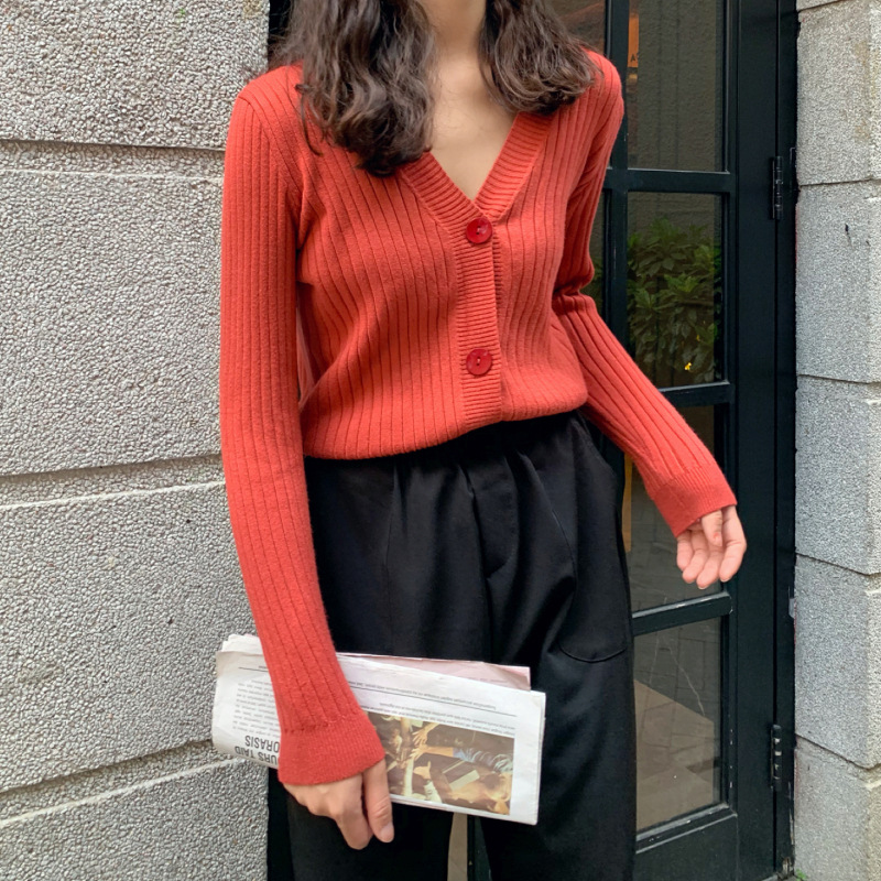 秋冬新款外穿内搭温柔风短款宽松V领毛衣外套针织衫开衫女装上衣详情7