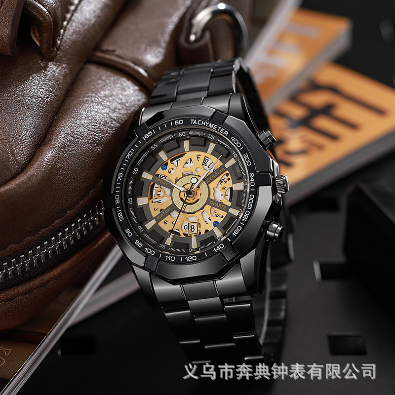 外贸热销希音TEMU男士时尚电镀钨钢休闲全自动仿机械手表批发详情2