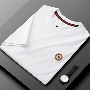 Summer thin short-sleeved T-shirt for men, light luxury and slim fit, ice silk cotton high-end letter printed round-neck T-shirt, trendy top pic 36