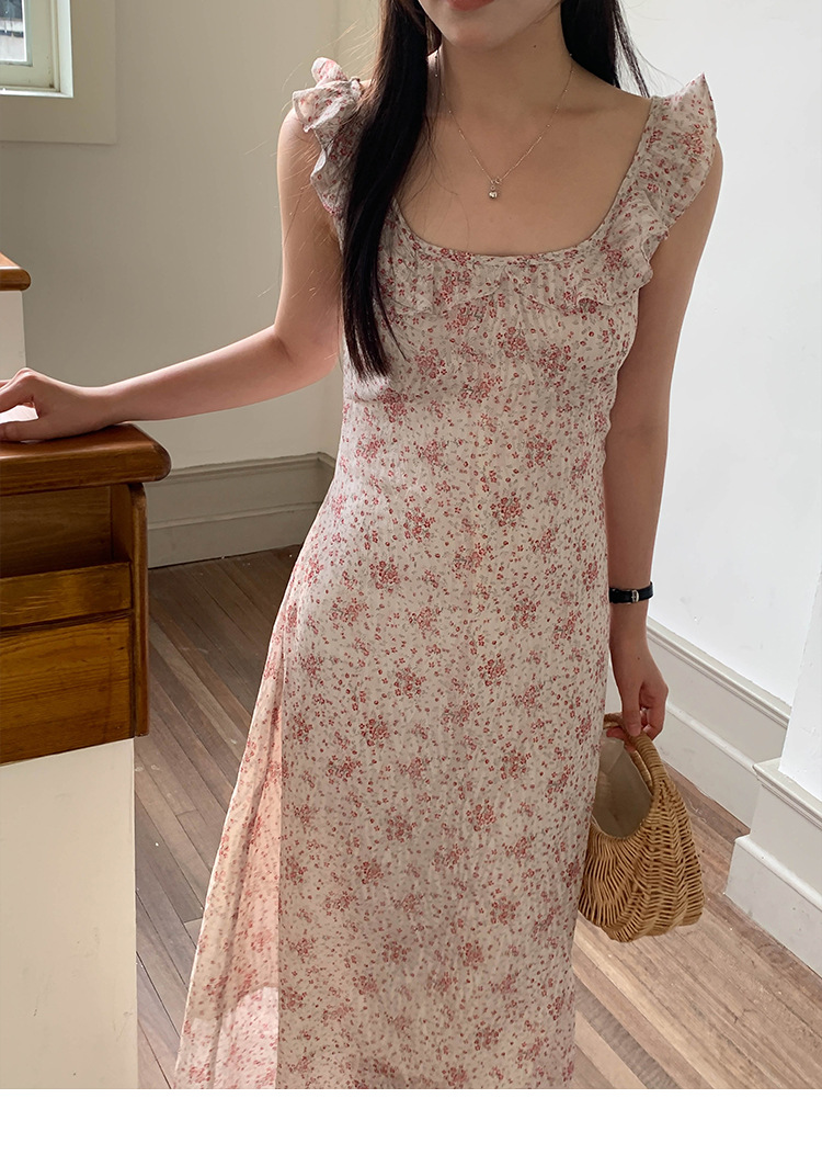 MOXI十三行女装法式连衣裙女2024夏季新款方领碎花长裙高级感裙子详情11