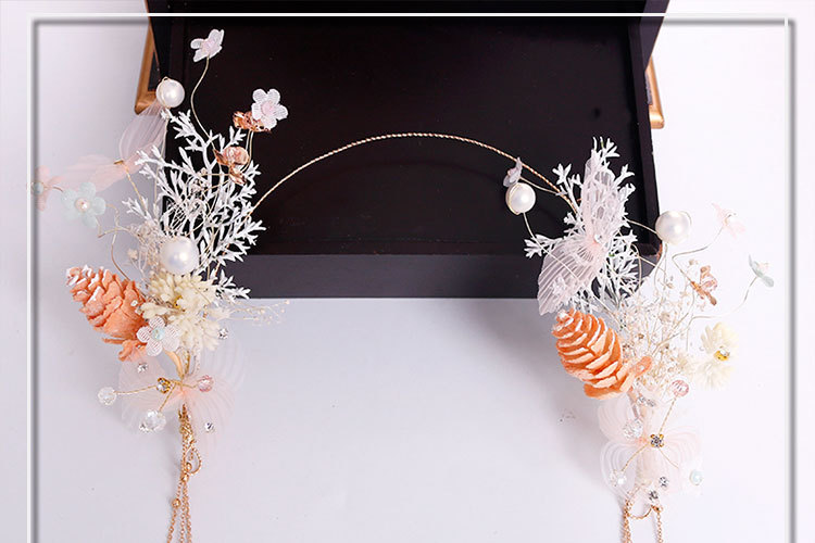 New Korean-style headband for brides, super fairy-like pink starry sky tassel edge clip, wedding style headwear wholesale pic 3
