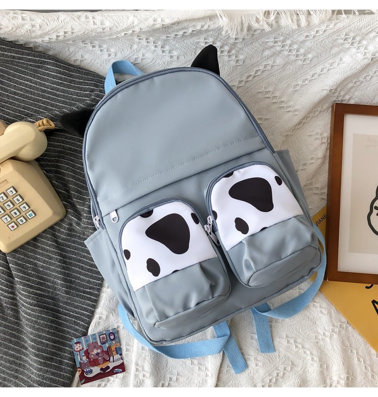 Japanese-style ins campus school style, fresh and cute, cute cow with earbuds, soft girl schoolbag, funny student backpack pic 31
