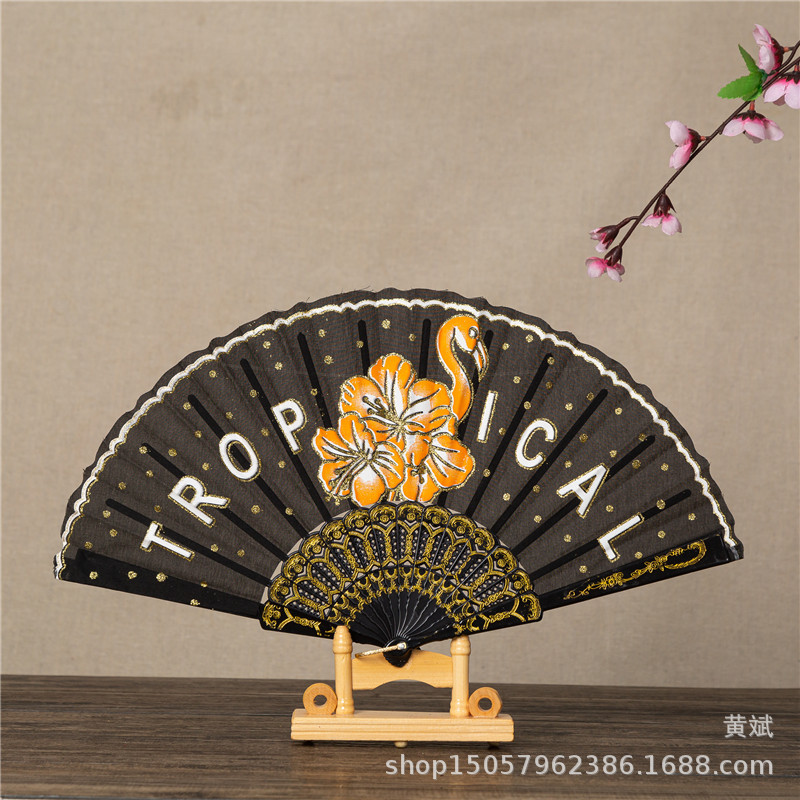 塑料PS旅游纪念品折扇舞蹈扇塑料扇子烫金丹顶鹤扇定制广告扇详情2