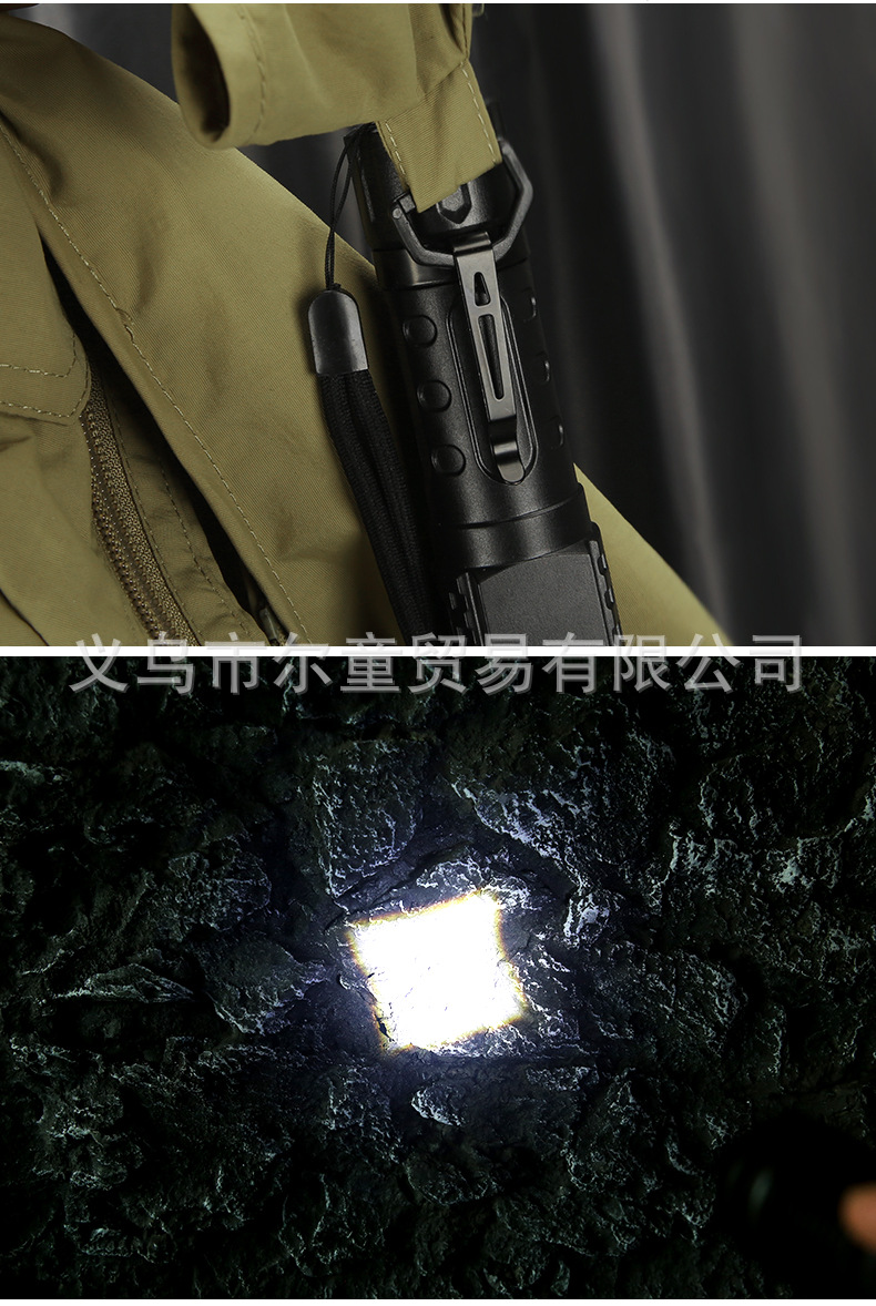 New white laser flashlight with telescopic zoom, USB charging, power display, outdoor lighting, COB side light and strong light pic 26