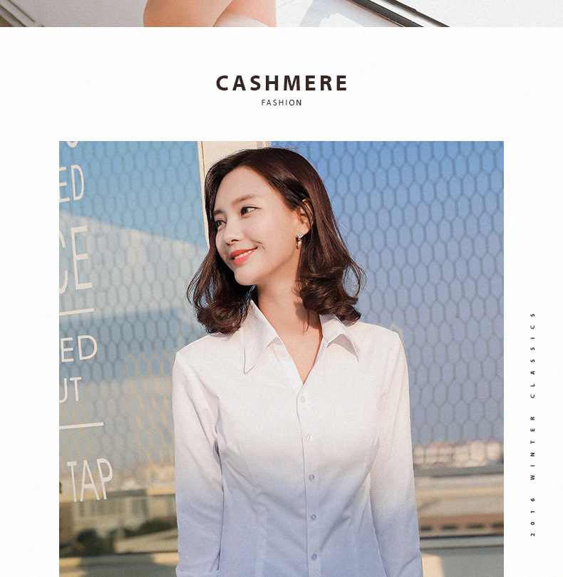 2021白色衬衫女长袖新款职业装V领修身正装棉衬衣工作服工装详情12