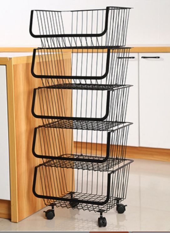 Portable kitchen storage rack trolley, floor-standing vegetable basket trolley, household storage, rotating storage rack, storage rack pic 2