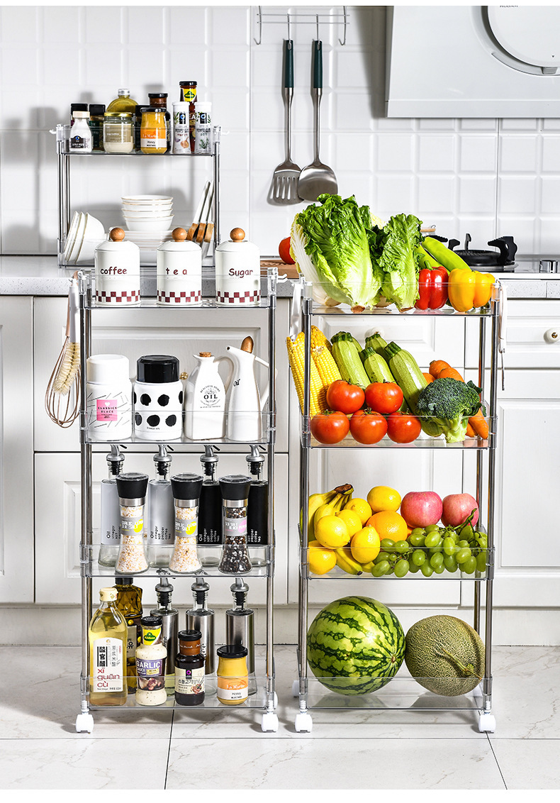 跨境PET厨房置物架 透明调味品收纳架 卫浴可移动多层储物架层架详情11