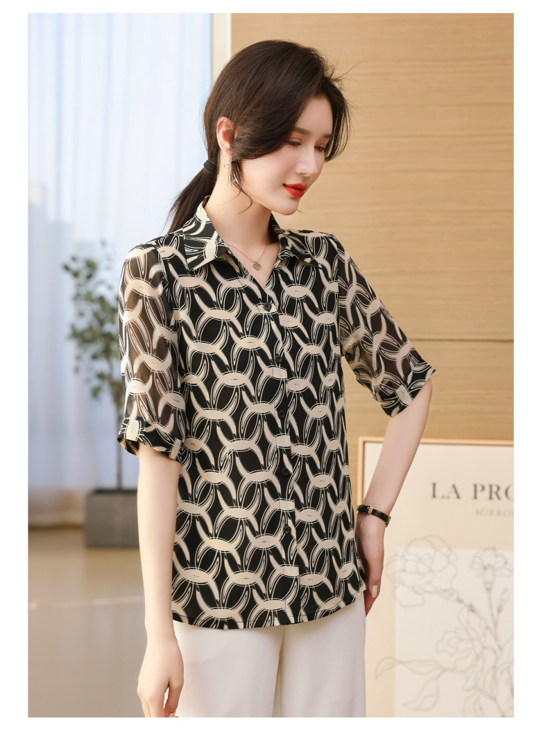 中年妈妈夏装雪纺衬衫长袖2024新款中老年女洋气上衣打底花色衬衣详情15