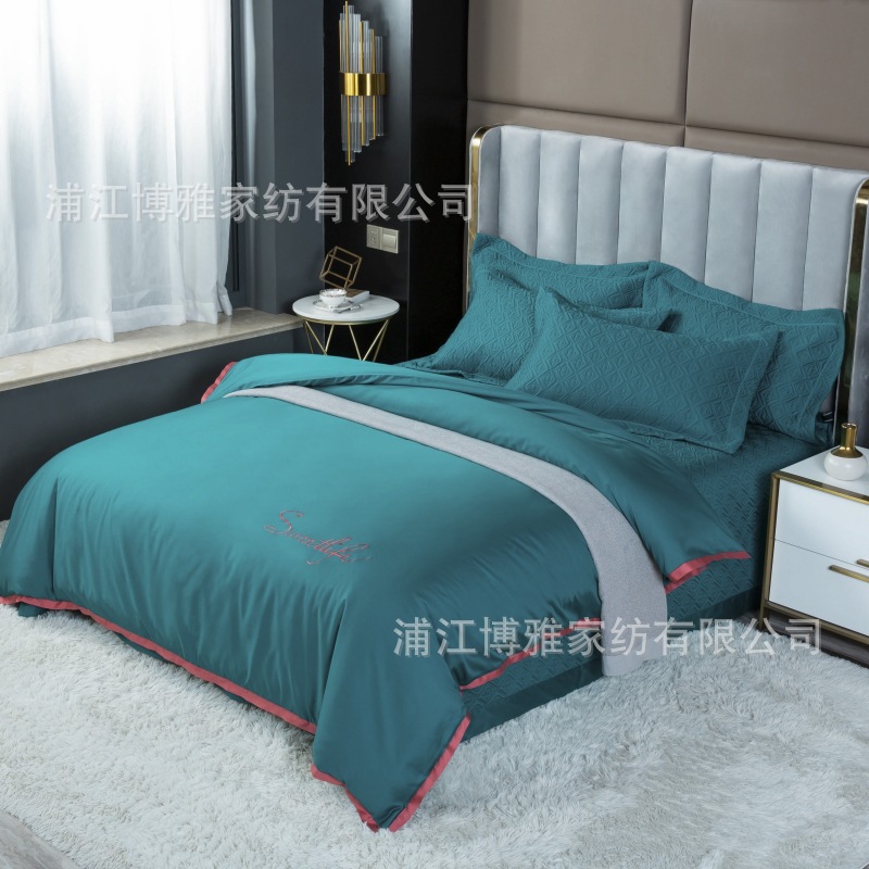 Wholesale of new light luxury 60s long-staple cotton bed cover three-piece set, quilted quilt with thickened cotton interlining, pure cotton bed cover pillowcase pic 11