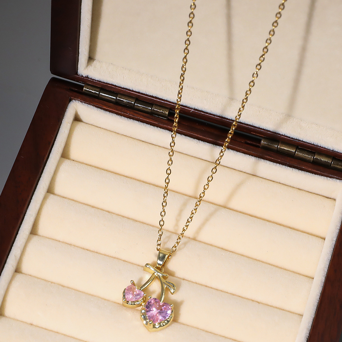 This is a unique new design pendant with a Japanese and Korean style, featuring cherry fruits and zircon. It is a stylish titanium steel necklace pic 54