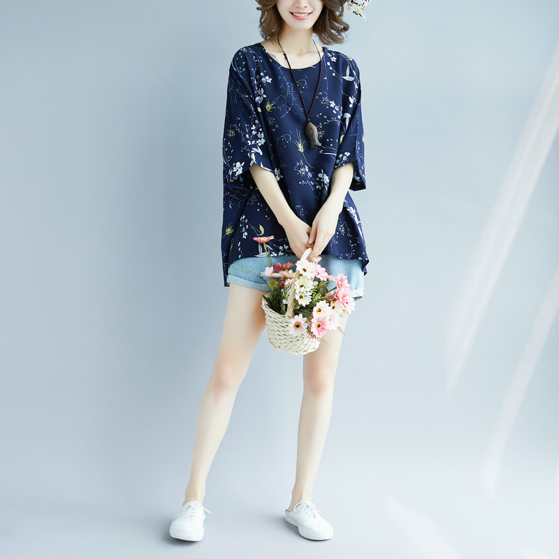 大码女装胖mm短袖t恤女夏季上衣显瘦超宽松印花雪纺衫200斤详情28