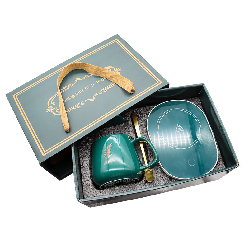 Constant temperature 55 degrees, mug with lid, spoon, coffee cup, ceramic heating coaster, guest LOGO pic 2