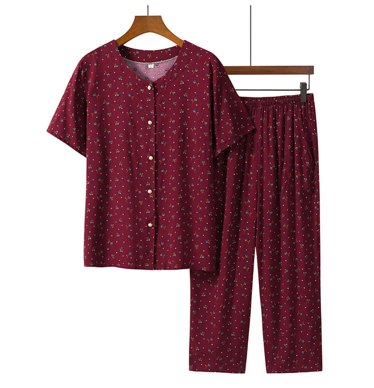 中老年人女奶奶夏季套装棉绸衬衫妈妈装两件套衬衣上衣老太太短袖详情17