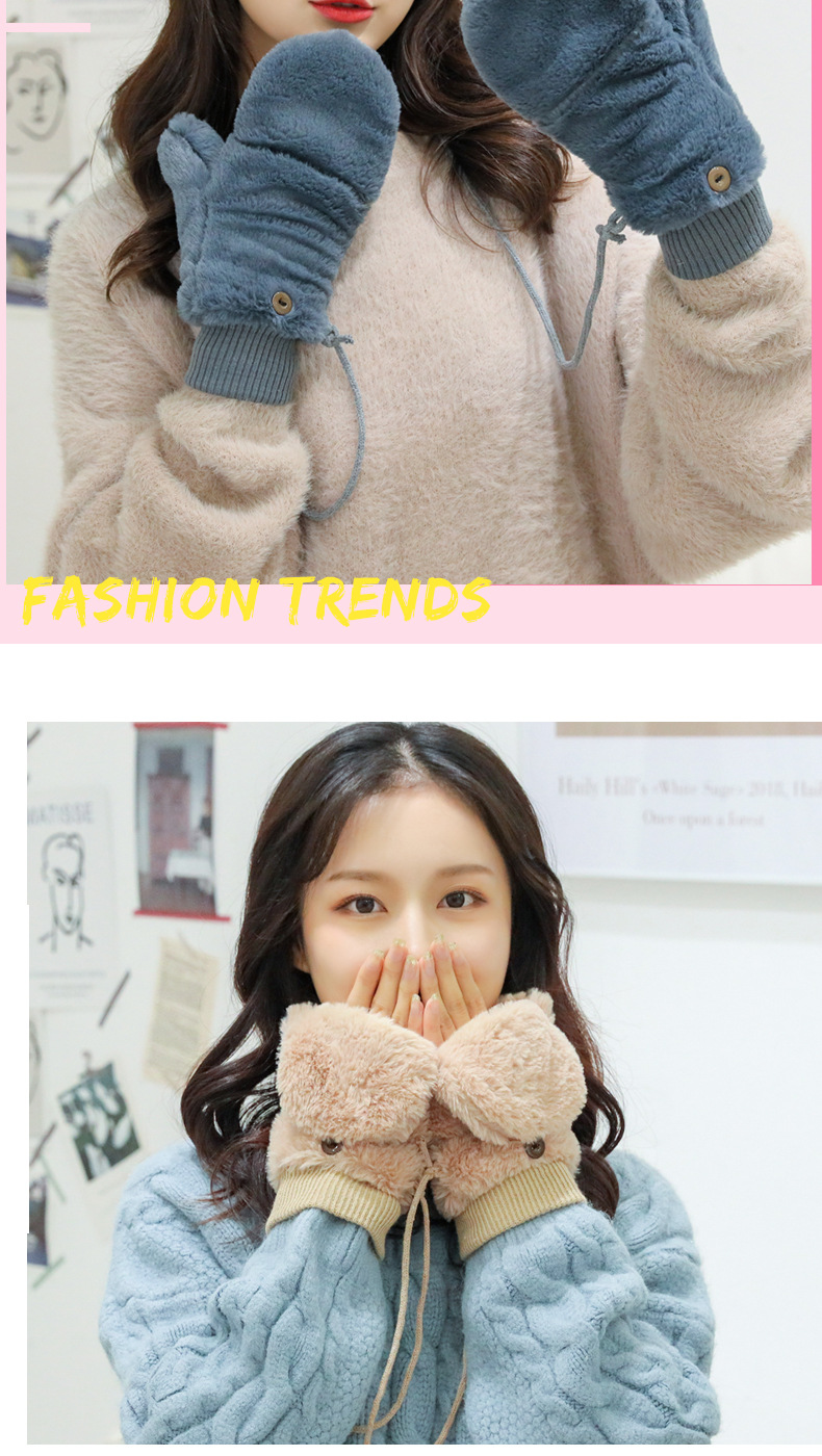 The Korean version of the winter flip-top gloves for students, with added fleece and thickened warmth, and a neckband for cycling women, is a fashionable trend pic 10