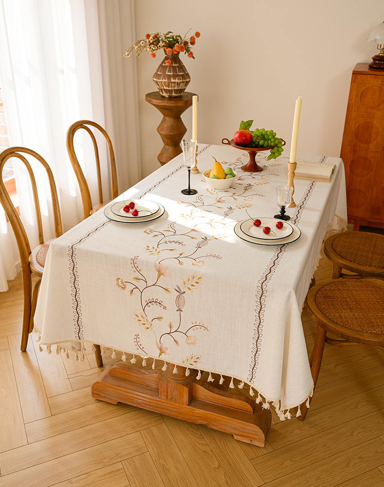 Youzhuo Nordic modern, simple, fashionable, creative, elegant and high-end cotton and linen fabric tablecloths, waterproof embroidered tablecloths, small floral coffee table fabrics, tassel cover fabrics, rectangular tablecloths pic 17