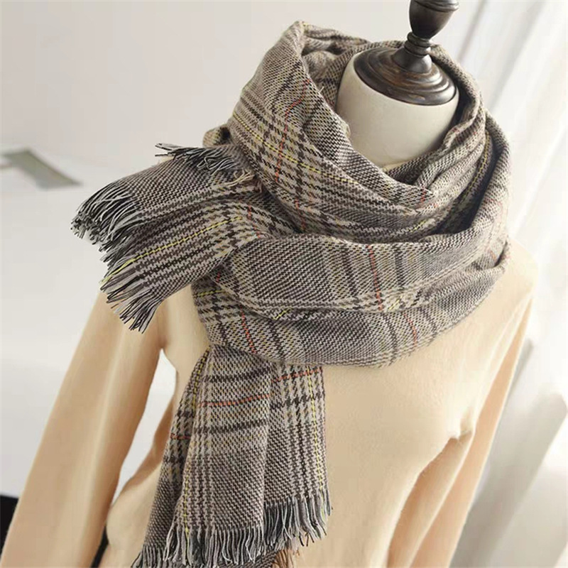 英伦格子围巾女冬季 羊绒混纺字母大披肩 千鸟格流苏潮牌羊绒围巾详情45