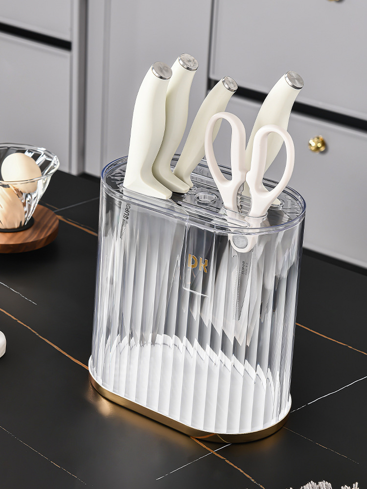 Transparent light luxury knife rack, household countertop, knife storage rack, kitchent-specific integrated draining countertop, new type of storage pic 1