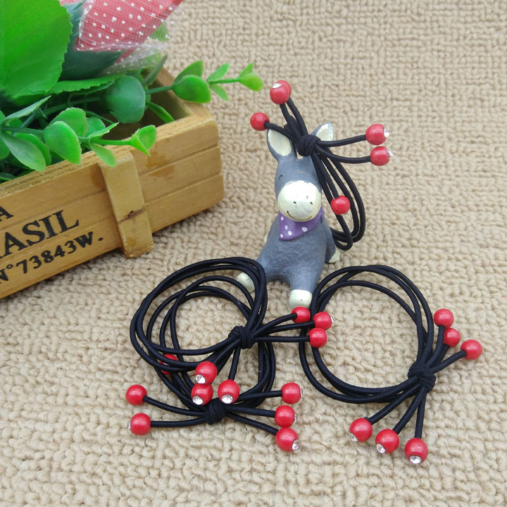 A2621 Point Diamond 6 Red Bean rubber Band Korean version hair tie wholesale Accessories Hair Band Rubber band 2-yuan store supply and distribution pic 2