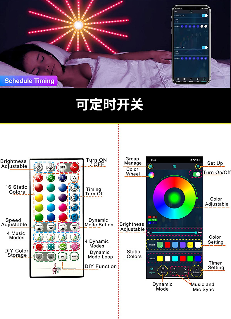 Iridescent smoke lantern Christmas decoration LED music flowing water horse explosion light strip Bluetooth full-color smoke lantern strip pic 6