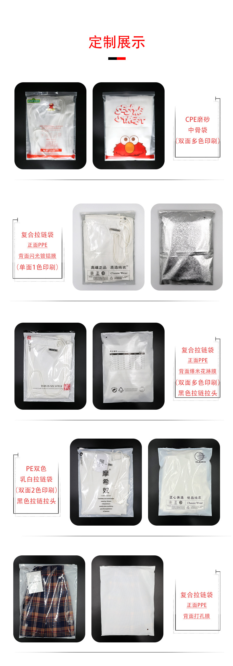 PPE warning: Bone bag clothing packaging bag zipper bag in stock, double-sided 25-thread thickened transparent self-sealing bag pic 2