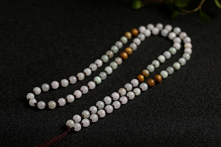 Natural multi-color jadeite A-grade round beads 5.5mm woven necklace rope, multi-color round bead pendant hanging rope, jadeite bead chain pic 17